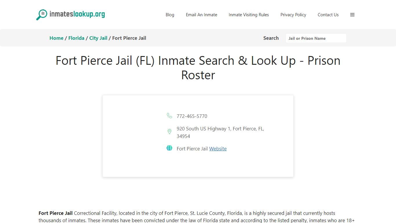 Fort Pierce Jail (FL) Inmate Search & Look Up - Prison Roster